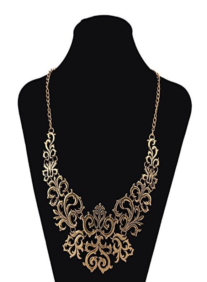 Cykdohy Vintage Hollow Filigree Floral Exaggerated Choker Statement Retro Necklace for Women Men Short Chunky Ethnic Ancient Gold Silver Carved Lace Pendant Collar Bib Clavicle Chain Gypsy Tribal Jewelry (Ancient Gold) - Image 3